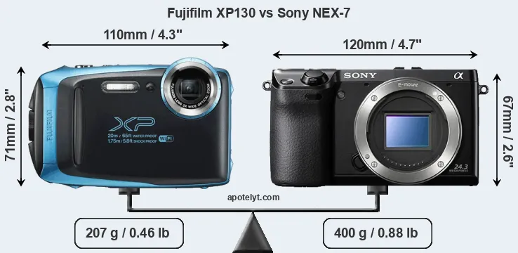 Size Fujifilm XP130 vs Sony NEX-7