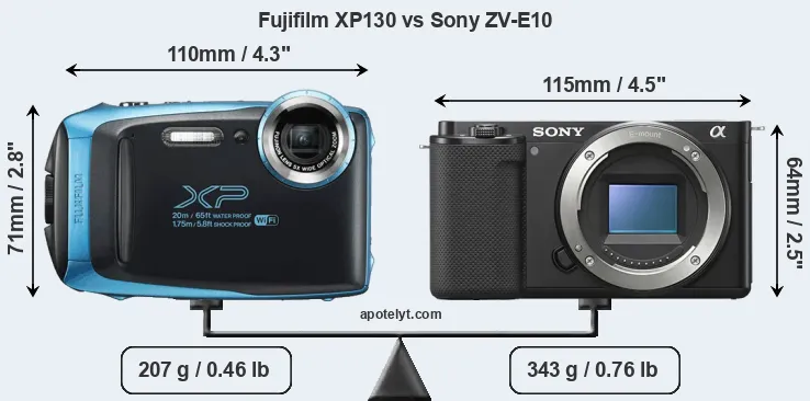 Size Fujifilm XP130 vs Sony ZV-E10
