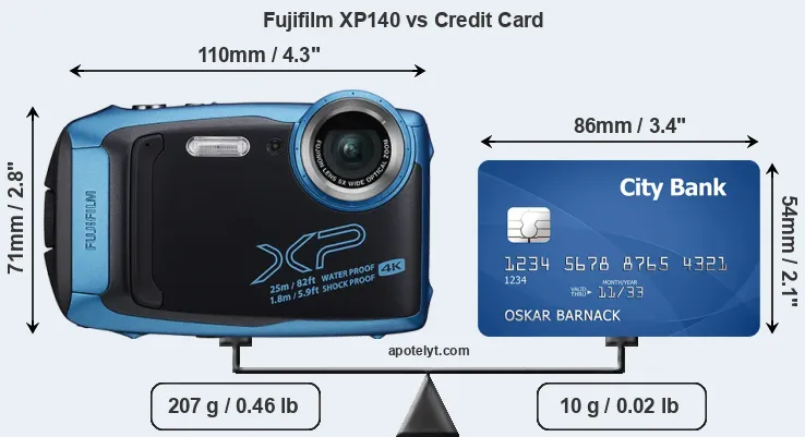 Fujifilm XP140 vs credit card front