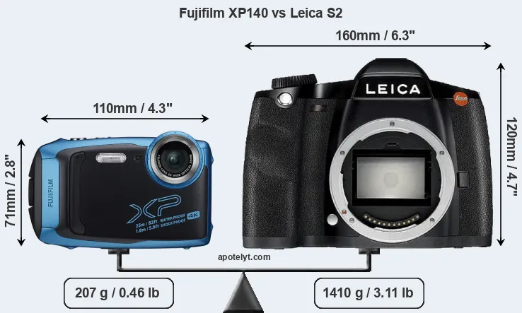 Size Fujifilm XP140 vs Leica S2