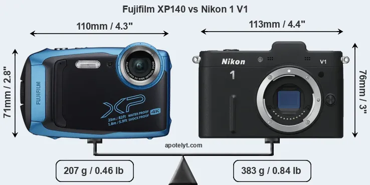 Size Fujifilm XP140 vs Nikon 1 V1