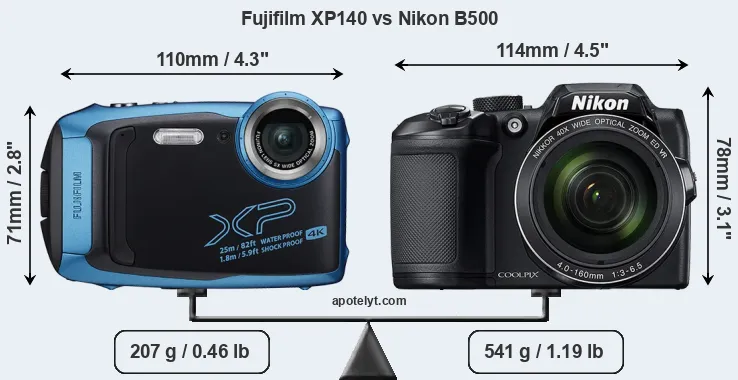 Size Fujifilm XP140 vs Nikon B500