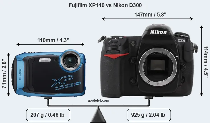 Size Fujifilm XP140 vs Nikon D300