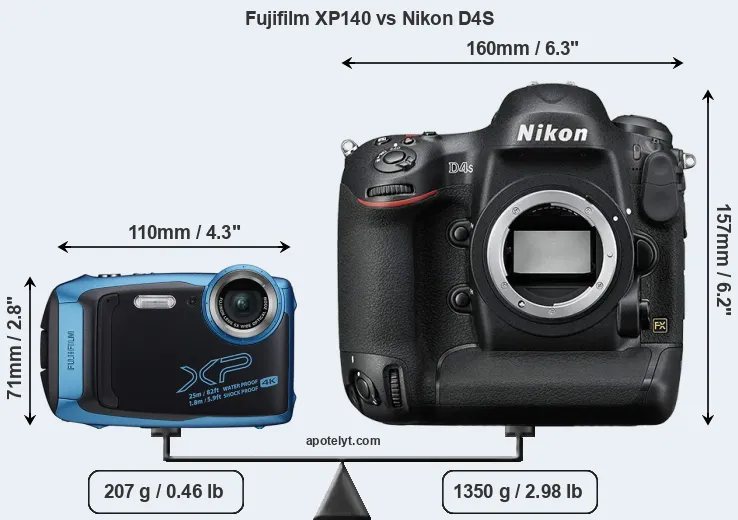 Size Fujifilm XP140 vs Nikon D4S