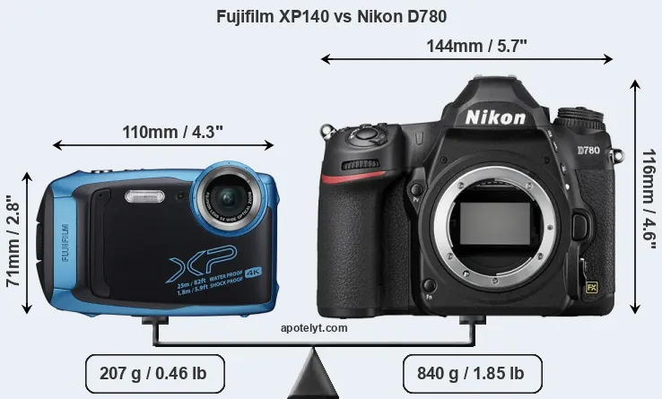 Size Fujifilm XP140 vs Nikon D780