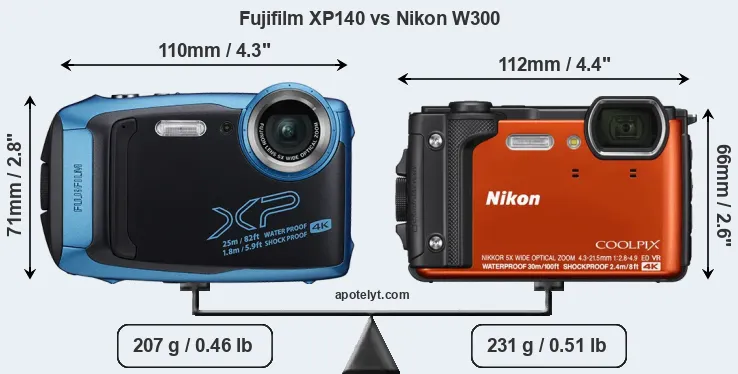 Size Fujifilm XP140 vs Nikon W300