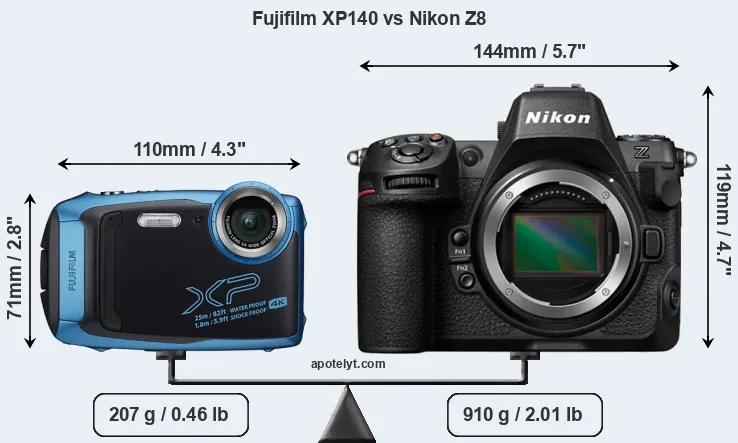 Size Fujifilm XP140 vs Nikon Z8