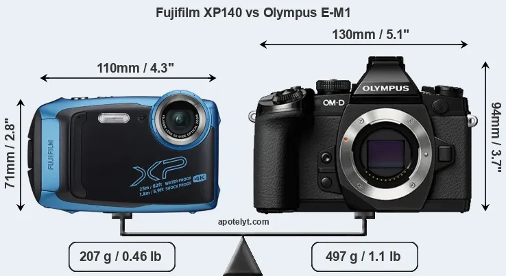 Size Fujifilm XP140 vs Olympus E-M1