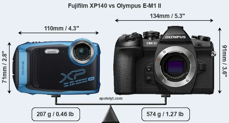 Size Fujifilm XP140 vs Olympus E-M1 II