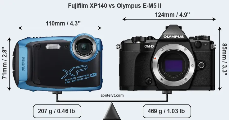 Size Fujifilm XP140 vs Olympus E-M5 II