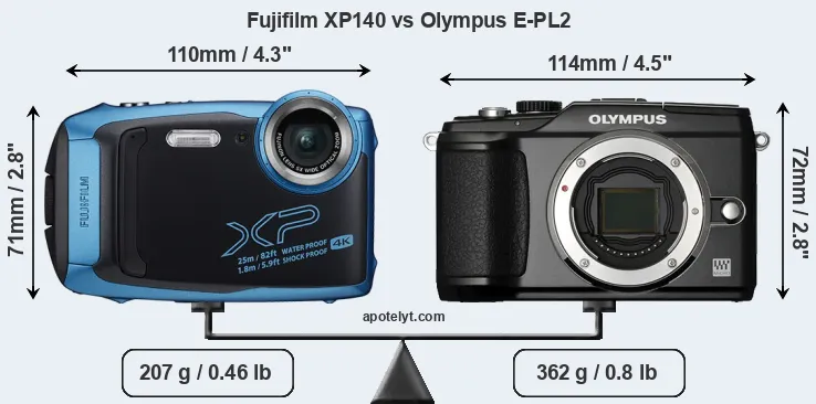 Size Fujifilm XP140 vs Olympus E-PL2