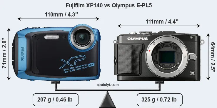 Size Fujifilm XP140 vs Olympus E-PL5