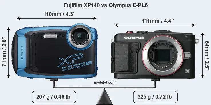 Size Fujifilm XP140 vs Olympus E-PL6