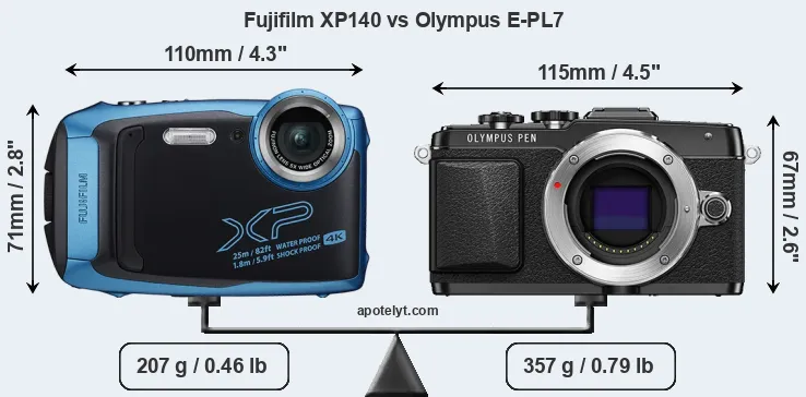 Size Fujifilm XP140 vs Olympus E-PL7