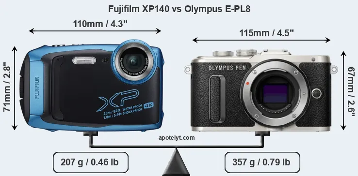Size Fujifilm XP140 vs Olympus E-PL8