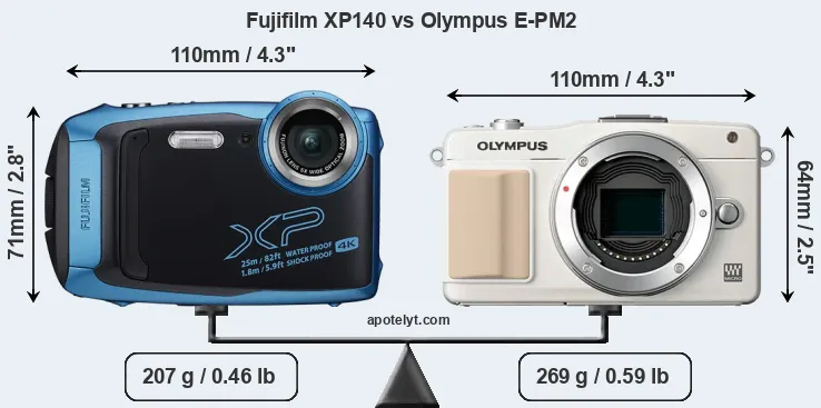 Size Fujifilm XP140 vs Olympus E-PM2