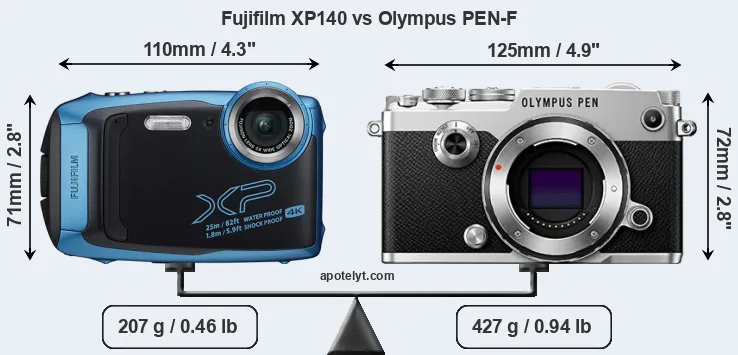 Size Fujifilm XP140 vs Olympus PEN-F
