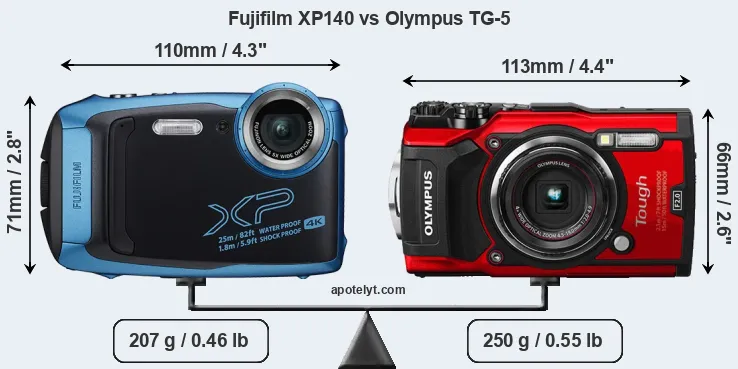 Size Fujifilm XP140 vs Olympus TG-5