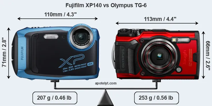 Size Fujifilm XP140 vs Olympus TG-6