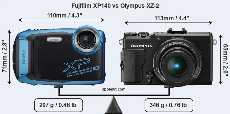 Size Fujifilm XP140 vs Olympus XZ-2