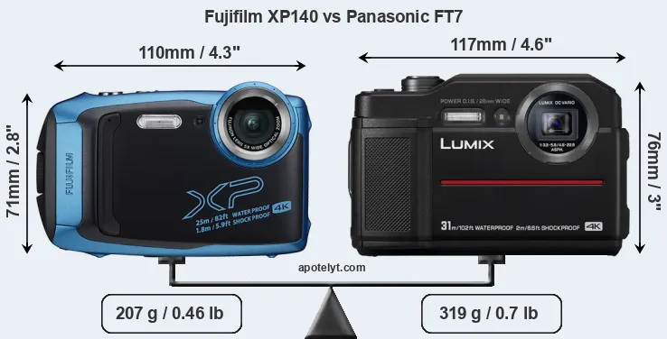 Size Fujifilm XP140 vs Panasonic FT7