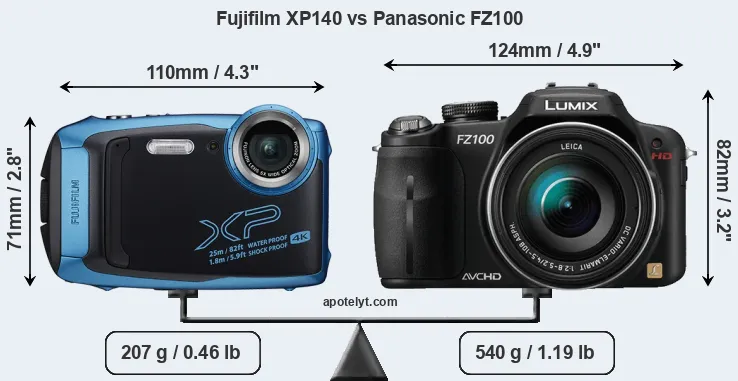 Size Fujifilm XP140 vs Panasonic FZ100