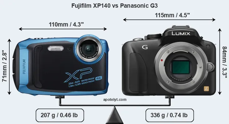 Size Fujifilm XP140 vs Panasonic G3
