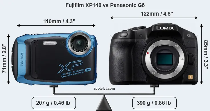 Size Fujifilm XP140 vs Panasonic G6