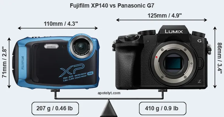 Size Fujifilm XP140 vs Panasonic G7