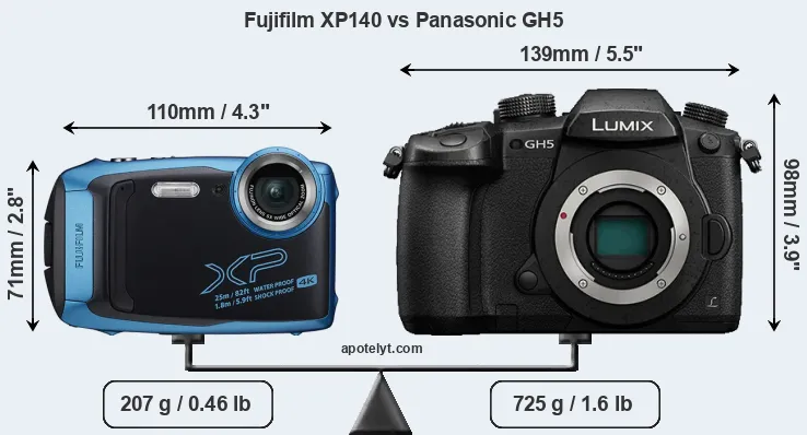 Size Fujifilm XP140 vs Panasonic GH5