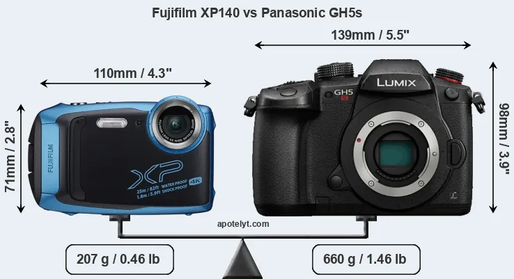 Size Fujifilm XP140 vs Panasonic GH5s