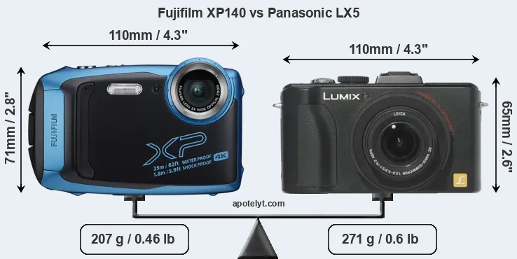 Size Fujifilm XP140 vs Panasonic LX5