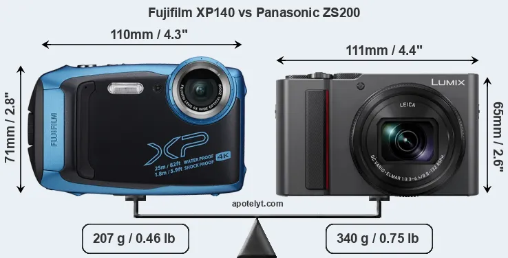 Size Fujifilm XP140 vs Panasonic ZS200