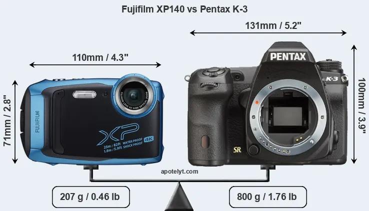 Size Fujifilm XP140 vs Pentax K-3