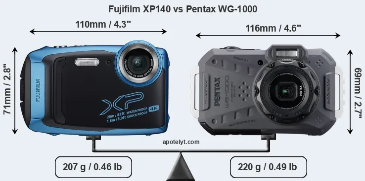 Size Fujifilm XP140 vs Pentax WG-1000