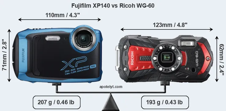 Size Fujifilm XP140 vs Ricoh WG-60