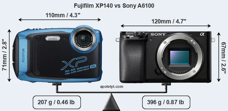 Size Fujifilm XP140 vs Sony A6100
