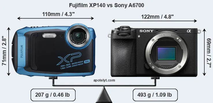 Size Fujifilm XP140 vs Sony A6700