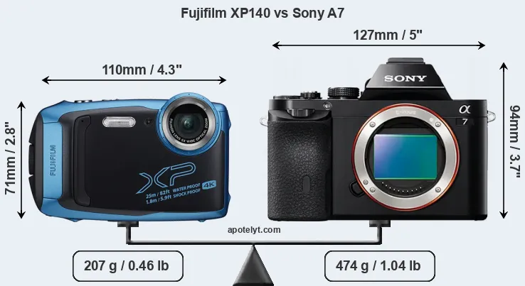 Size Fujifilm XP140 vs Sony A7