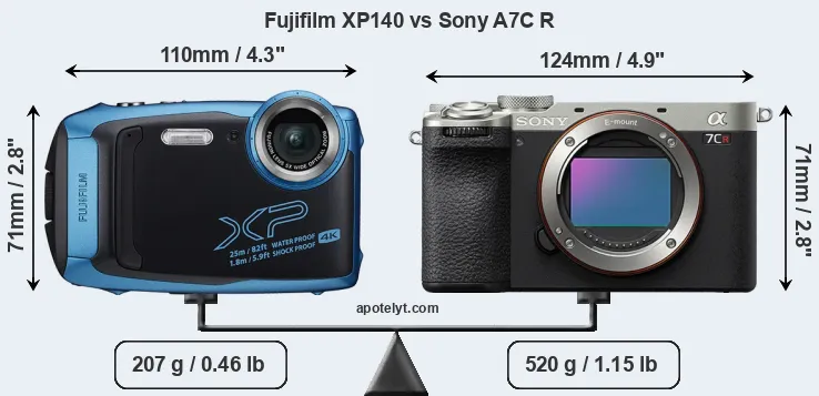 Size Fujifilm XP140 vs Sony A7C R