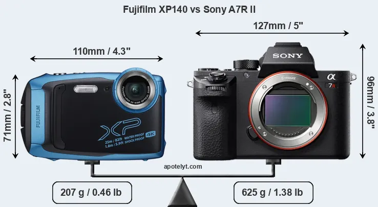 Size Fujifilm XP140 vs Sony A7R II