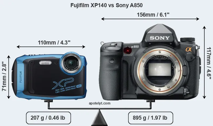 Size Fujifilm XP140 vs Sony A850