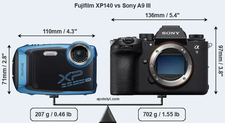 Size Fujifilm XP140 vs Sony A9 III