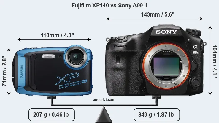 Size Fujifilm XP140 vs Sony A99 II