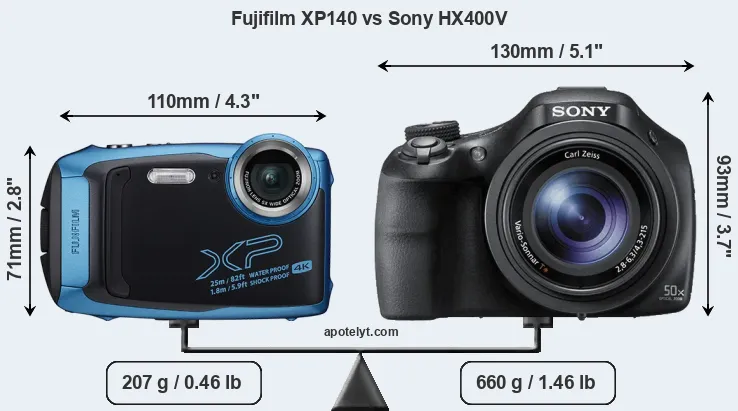 Size Fujifilm XP140 vs Sony HX400V