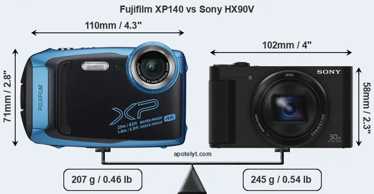 Size Fujifilm XP140 vs Sony HX90V
