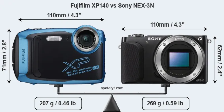 Size Fujifilm XP140 vs Sony NEX-3N