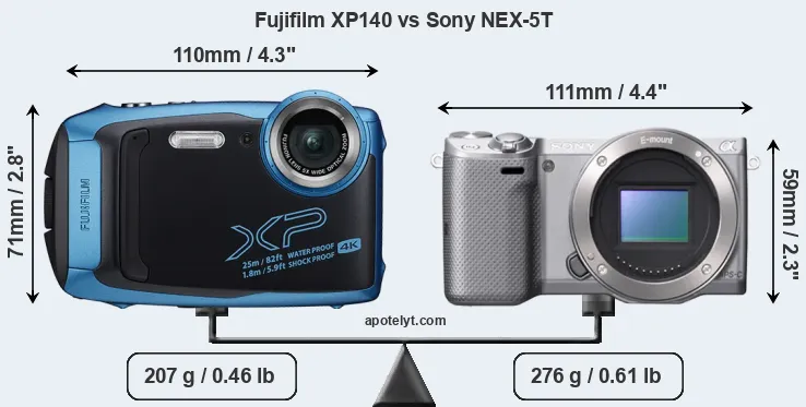 Size Fujifilm XP140 vs Sony NEX-5T