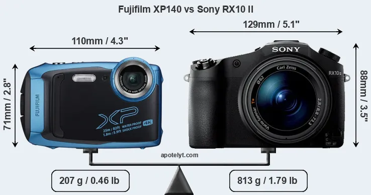 Size Fujifilm XP140 vs Sony RX10 II