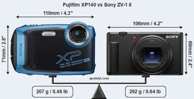 Size Fujifilm XP140 vs Sony ZV-1 II